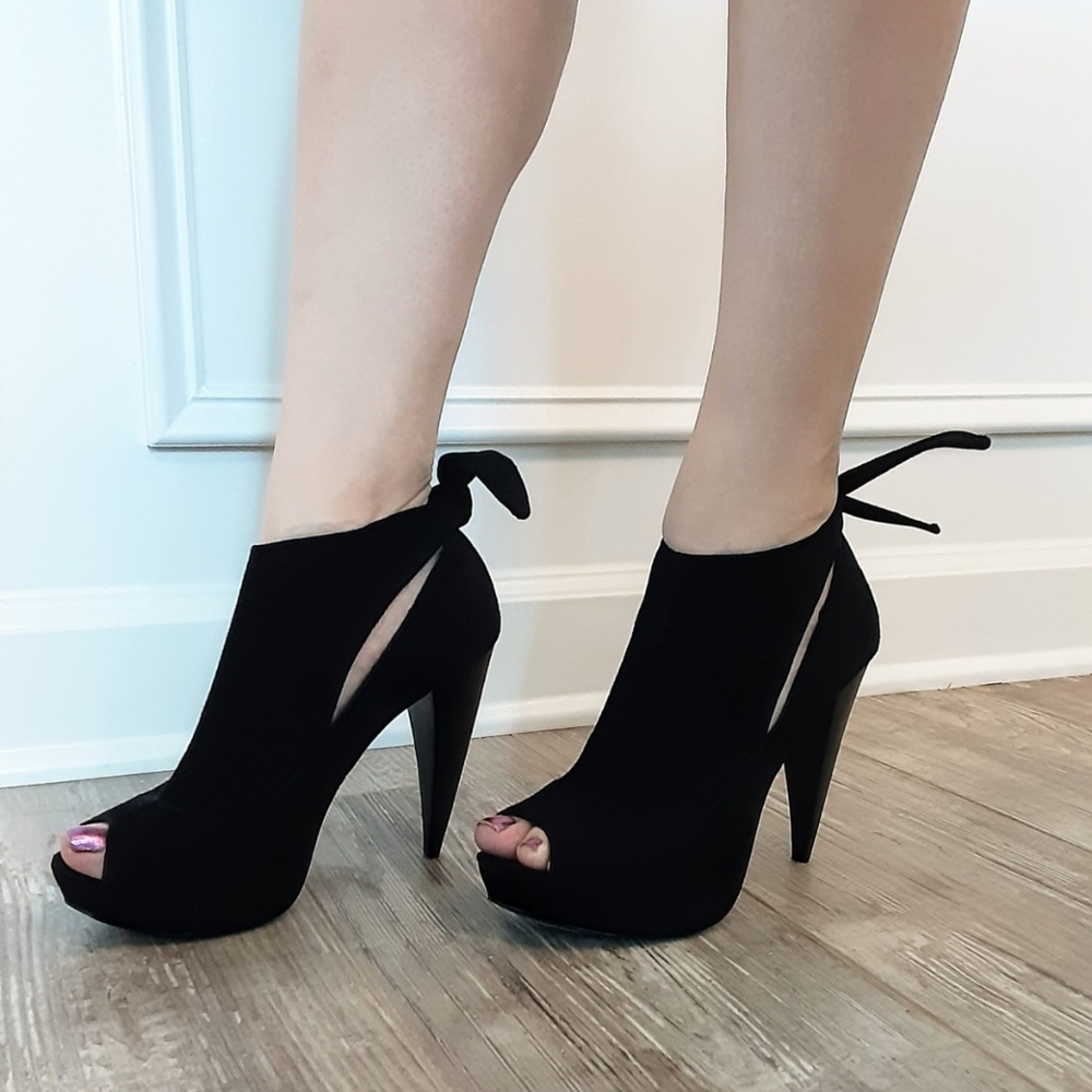 Black suede peep toe bootie **SOLD ON MERCARI**